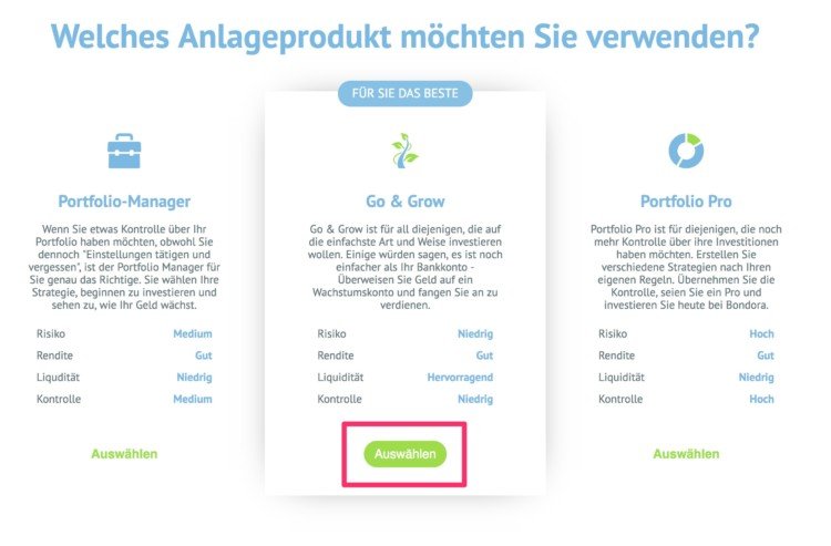 Bondora: Auswahl des Anlageprodukts